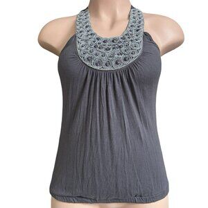 JULIE'S CLOSET Beaded Jeweled Tank Top‎ Women's Small Gray Blouson Stretch Knit
